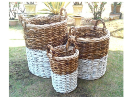 Set van drie bananenblad manden cilinder natural white d-57cm nr 800869