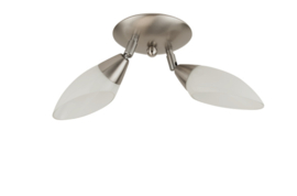 Combinatie 2-L plafondspot mat nikkel met glazen kapjes Schepje 7,5cm opaal nr 7Sp2-231.00
