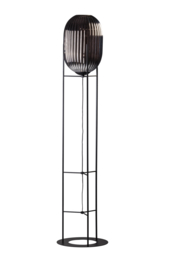 Glamm L vloerlamp h-176cm 1x E27 smoke ribbel glas dia 30cm h43 / zwart nr 05-VL8370-3036