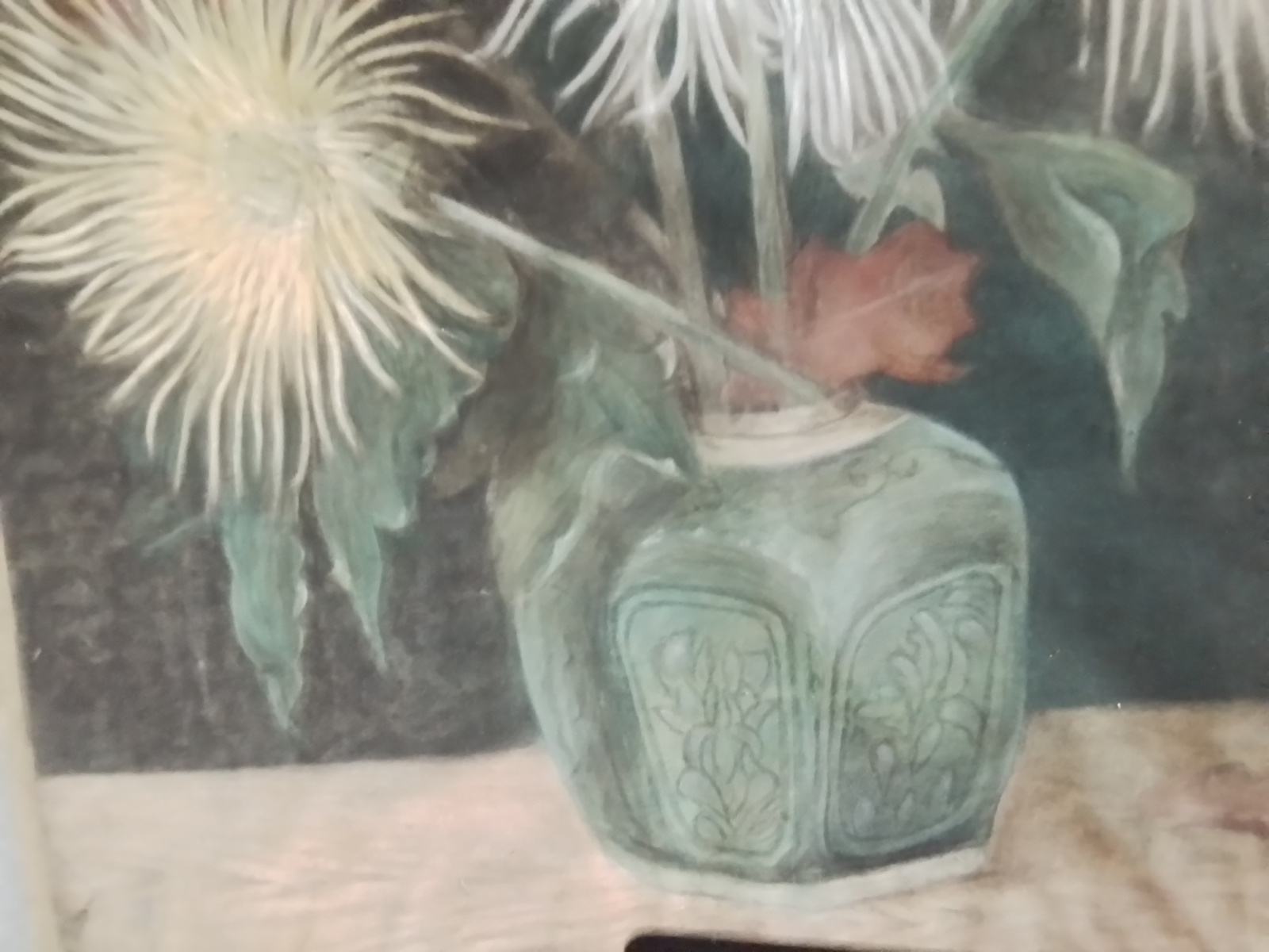 Schilderij gemberpot  met chrysanten.