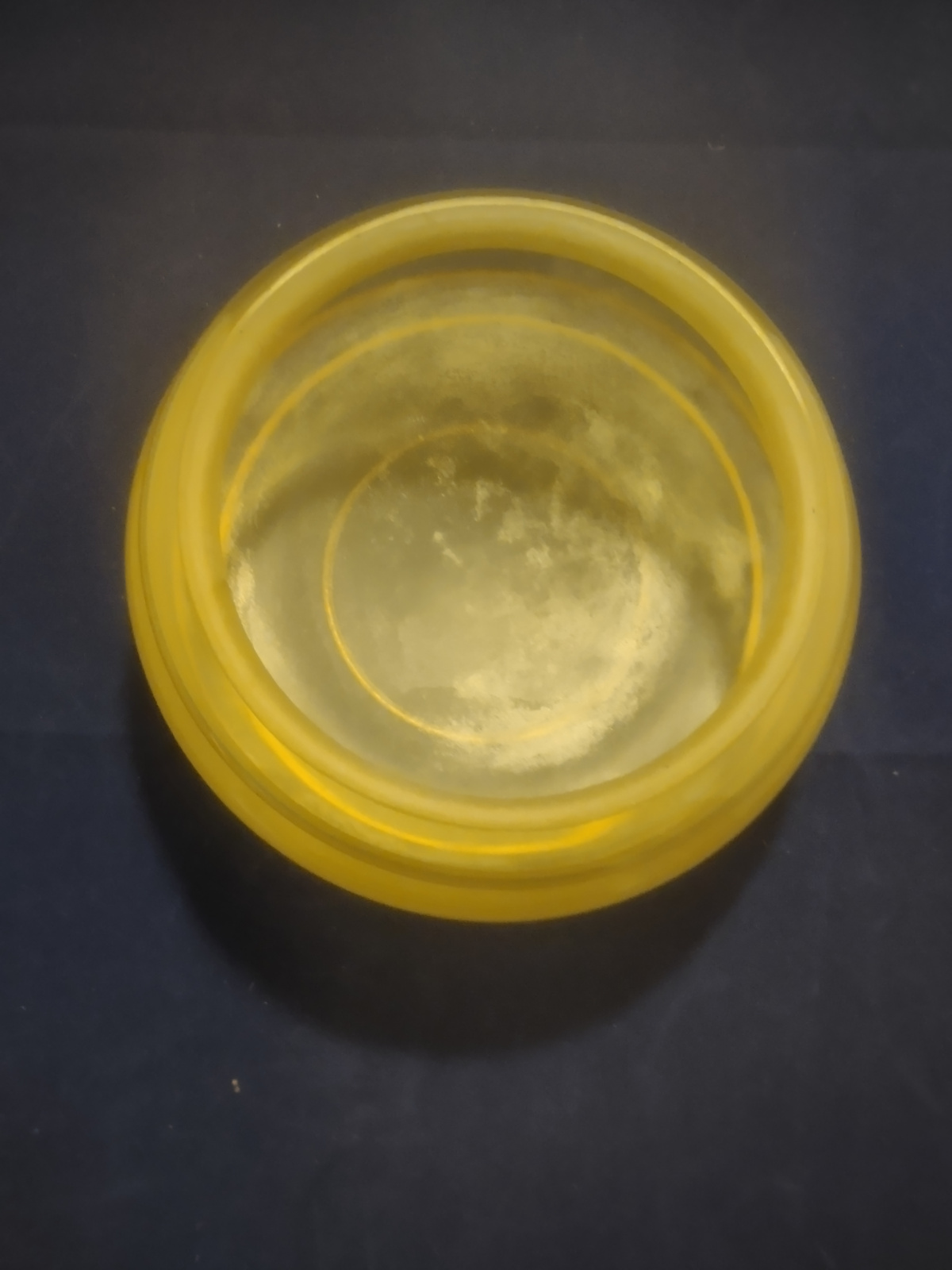 Oude glazen plafonniere bol goud gestreept mat zacht geel D19,5cm oud-G323
