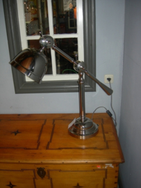 Mooie zware chrome bureaulamp ronde poot met 2 buigpunten Industrial