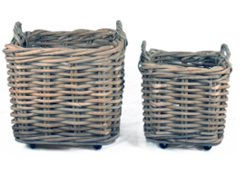 S/2 handgevlochten bak manden dik rotan grijs natural wielen 65x65x60cm nr 901483