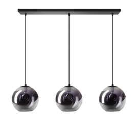 Hanglamp Balk 90cm Orb zwart 3x glazen smoke bol d-25cm 3xE27 nr 05-HL4269-3036