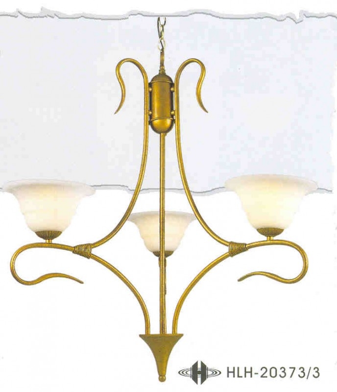 Bronskleurige hanglamp 3-lichts met bewerkte kappen nr:20373/3