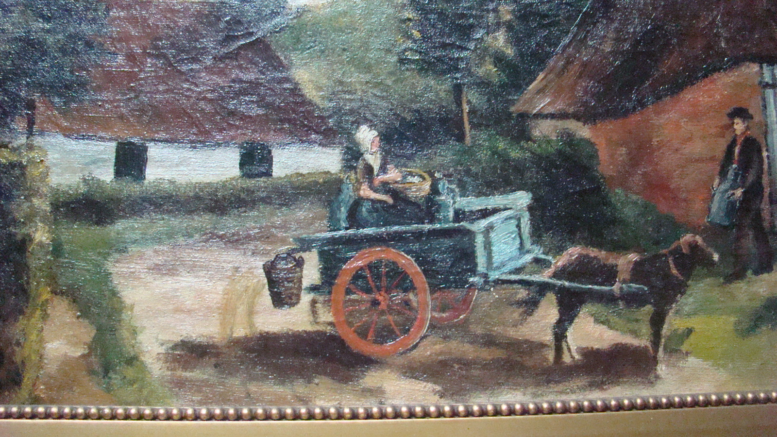 Schilderij boerderij met trekhondenkar.