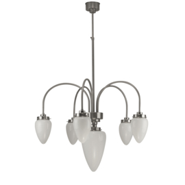 Kroonluchter The Arch 6-L d-87cm mat nikkel met glazen Traan kap opaal nr 7AB6-Traan