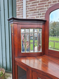 Originele Deense Jugendstil vitrine facet in messing mahonie h-210cm 1910 nr K202430