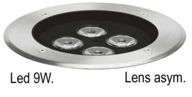 Buitenlamp grondspot inbouw rond RVS 316 LED 9W asymmetrisch 5jr garantie nr 3357564