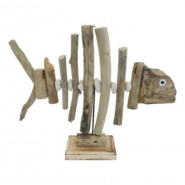 handgemaakte vis op standaard van driftwood naturel van kleur h26cm nr 3003
