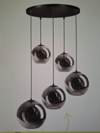 Hanglamp videlamp Orb zwart glazen smoke  d-2x20-2x25-30 5xE27 nr 05-HL4268-3036