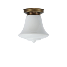 Plafonniere retro glazen bol Klepel met oud messing ophanging nr 4P1-411.00