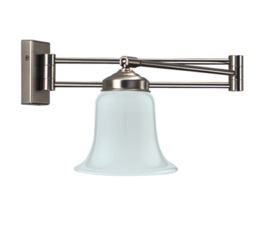 Wandlamp mat nikkel wandschaar met klokje kap 14 opaal nr 7Ws-311.00
