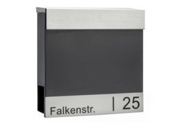 Brievenbus antraciet coating met staallijst en stalen brieven klep opschrift huisnummer h-40cm nr 9048