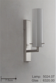 Wandlamp glasbuis  mat nikkel met glasbuis 6cm opaal nr 5024.07