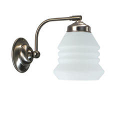 Wandlamp mat nikkel wandhaaks met Lantaarntje kap 13 opaal nr 7Wh-444.00