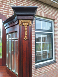 Originele Deense Jugendstil vitrine facet in messing mahonie h-210cm 1910 nr K202430