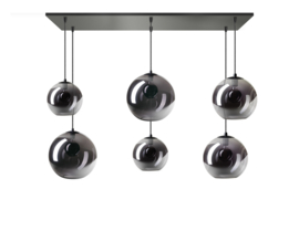 Hanglamp serie The Orb plaat 130x30cm zwart 6-lichts rook/smoke bol 2x (20+25+30) nr 05-HL4270-3036