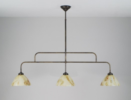 T-lamp 120cm breed oud bruin met gemarmerde calimero kappen nr 3915.02
