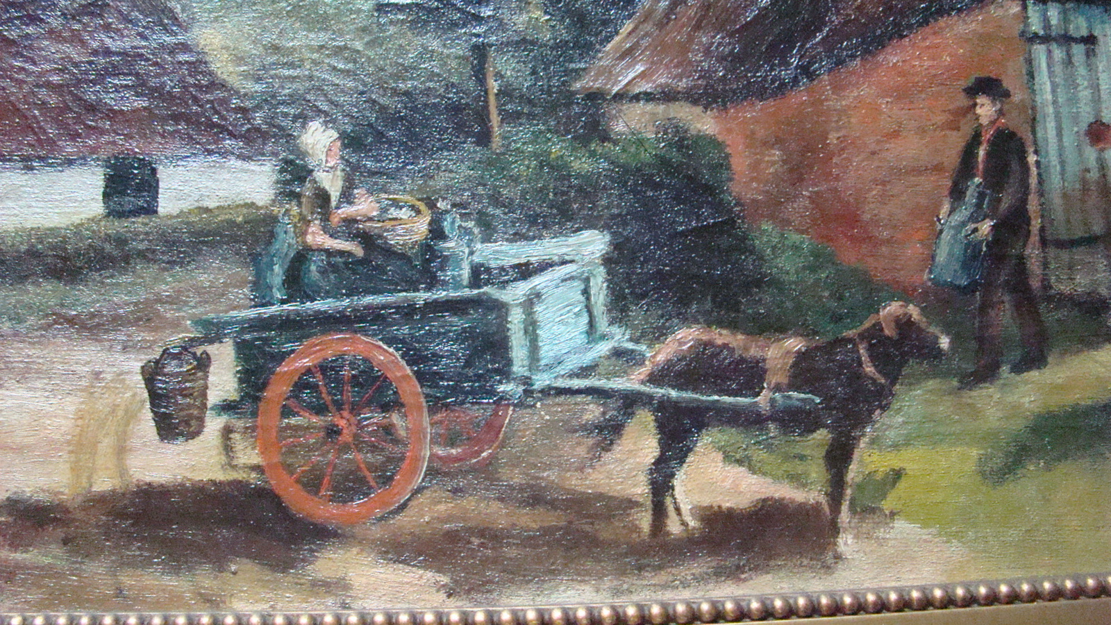 Schilderij boerderij met trekhondenkar.