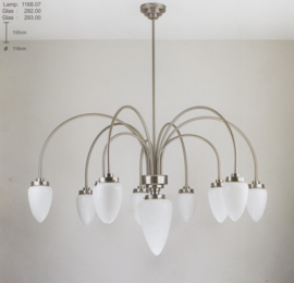 Kroonluchter 10-L d-116cm h-100cm met glazen traan kap nr 1168.07