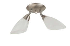 Combinatie 2-L plafondspot mat nikkel met glazen kapjes schep 8,5cm opaal nr 7Sp2-235.00