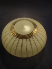 Oude glazen plafonniere bol zacht geel gouden ring heldere strepen D20cm oud-G43