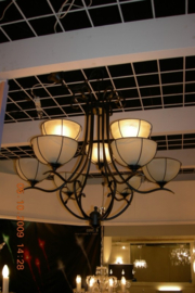 Mat zwarte hanglamp met 9 coupe glazen nr:20317/6+3