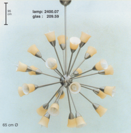 Sputnik kroonluchter 24-L d-65cm h-95cm met glazen kapjes nr 2400.07