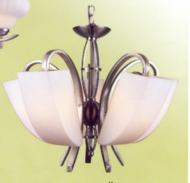 Mat nikkel hanglamp met 5 glazen kappen nr:20314/5