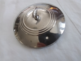 Oude nickelsilver koekpot art deco met glazen geetste binnenpot.