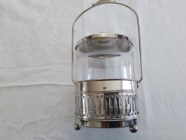Oude nickelsilver koekpot art deco met glazen geetste binnenpot.
