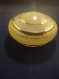 Oude handgemaakte plafonniere bol zacht geel ringen goud zwart D19,5cm oud-G37
