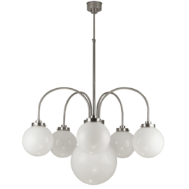 Kroonluchter The Arch 6-L d-95cm mat nikkel met glazen Bollen opaal nr 7AB6-Bol