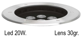 Buitenlamp grondspot inbouw RVS 316 LED 20W 30gr. 5jr garantie nr 3357502