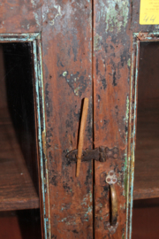 Mooie koloniale 4-deurs kast 1890 in originele verf met 2 glasdeuren nr 10005