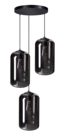Hanglamp videlamp The John zwart glazen smoke  kappen 3xE27 nr 05-HL4393-30