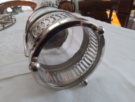 Oude nickelsilver koekpot art deco met glazen geetste binnenpot.