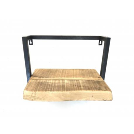 wandrek 1-plank 3cm dik mangohout br24cm donker metalen frame nr 3103