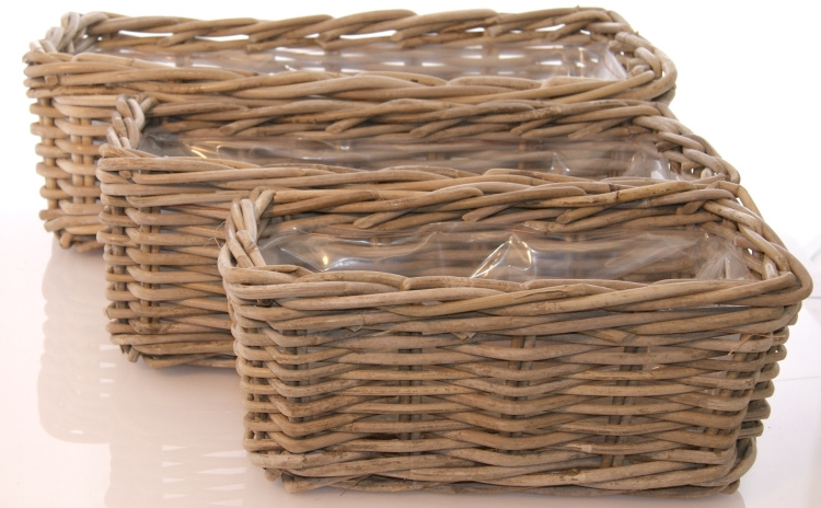Handgevlochten S/3 rotan bakken grijs natural 50x25x15cm nr 900007