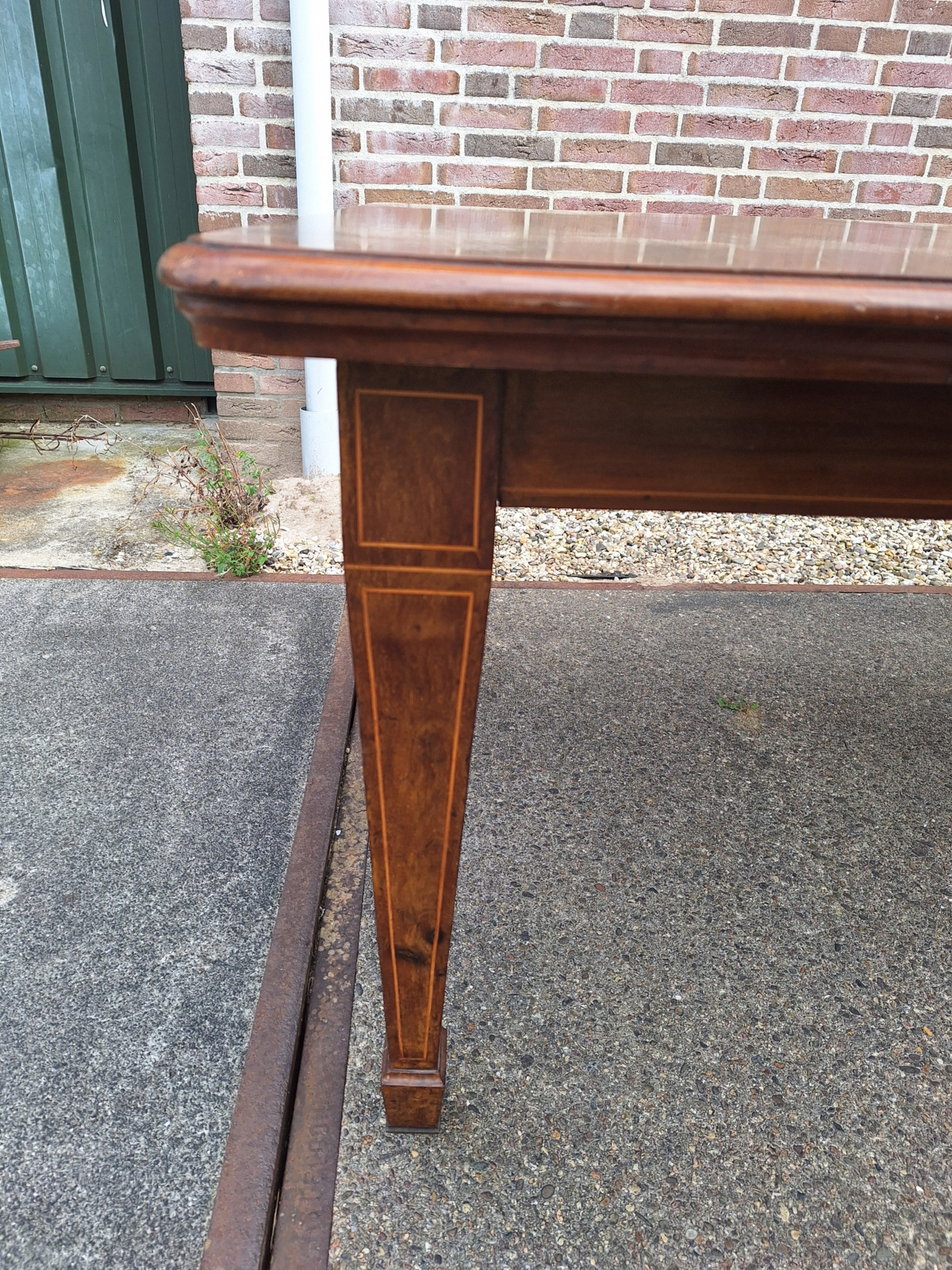 Mahonie engelse uitschuiftafel 1 tussenblad ingelegde poot 1890 nr T20245