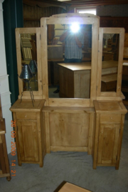 Oud grenen kaptafel 3-spiegels