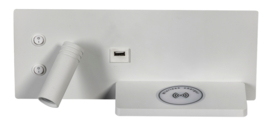Nachtlamp model nighty wit links met USB telefoon oplader en verstelbare nachtlamp nr 05-WL1342-31