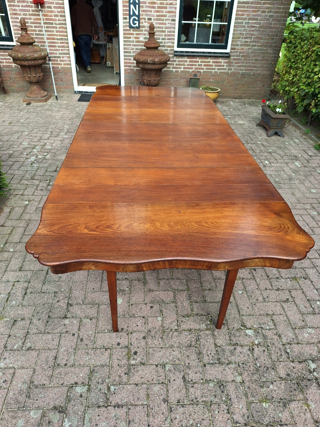 Hollandse antieke mahonie coulissetafel br-143cm max. L - 328cm 5 eiken inlegbladen 1880 nr T20245