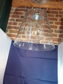 Katoenpendel Chrome met zwart/wit zigzag snoer en mondgeblazen trechterkap incl. led bol 15cm KP1828.55
