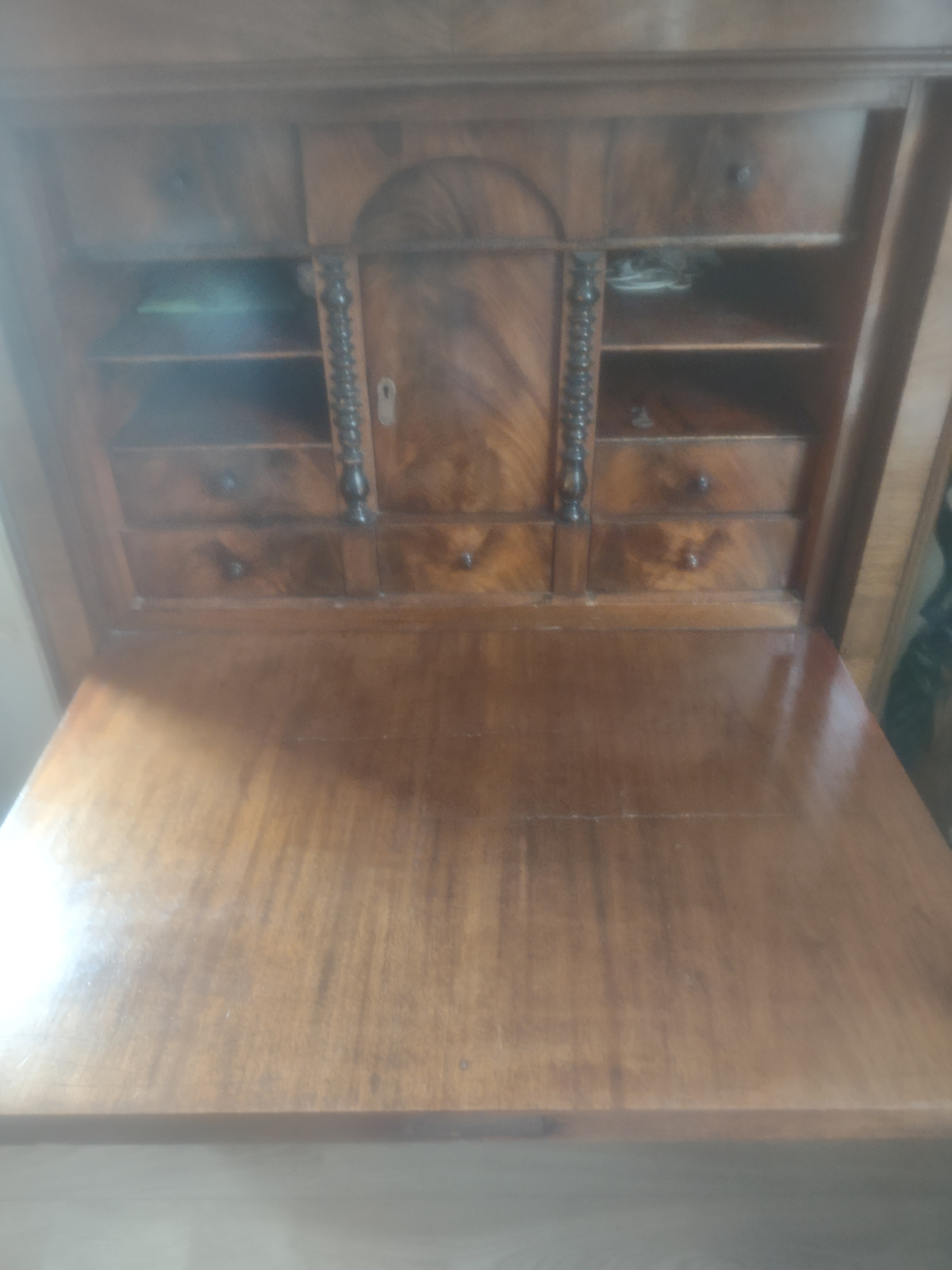 Oude antieke Duitse mahonie biedermeier klepsecretaire 1880 nr LLE