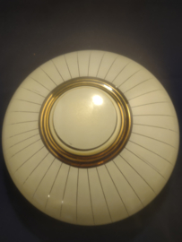 Oude glazen plafonniere bol gestreept zacht geel D27,5cm oud-G34