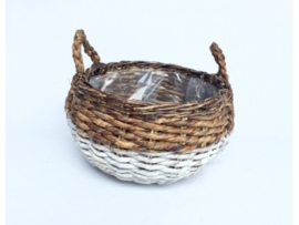 Bloemenmand of schaal handgevlochten ABACA L wit d-46cm nr 800870B