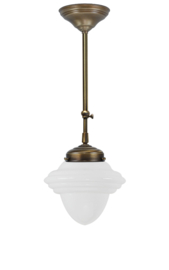 Schuifstang kort H 58-81 oud messing met glazen bol Oliepot opaal 25cm 4Sk1-250.00