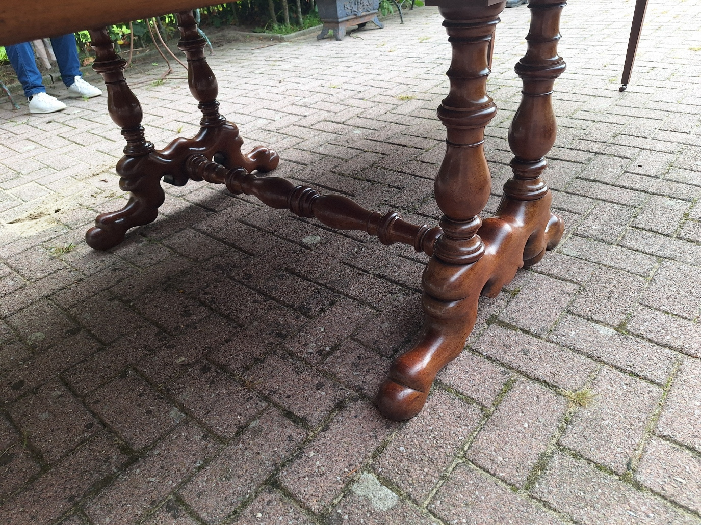 Hollandse antieke mahonie coulissetafel br-143cm max. L - 328cm 5 eiken inlegbladen 1880 nr T20245
